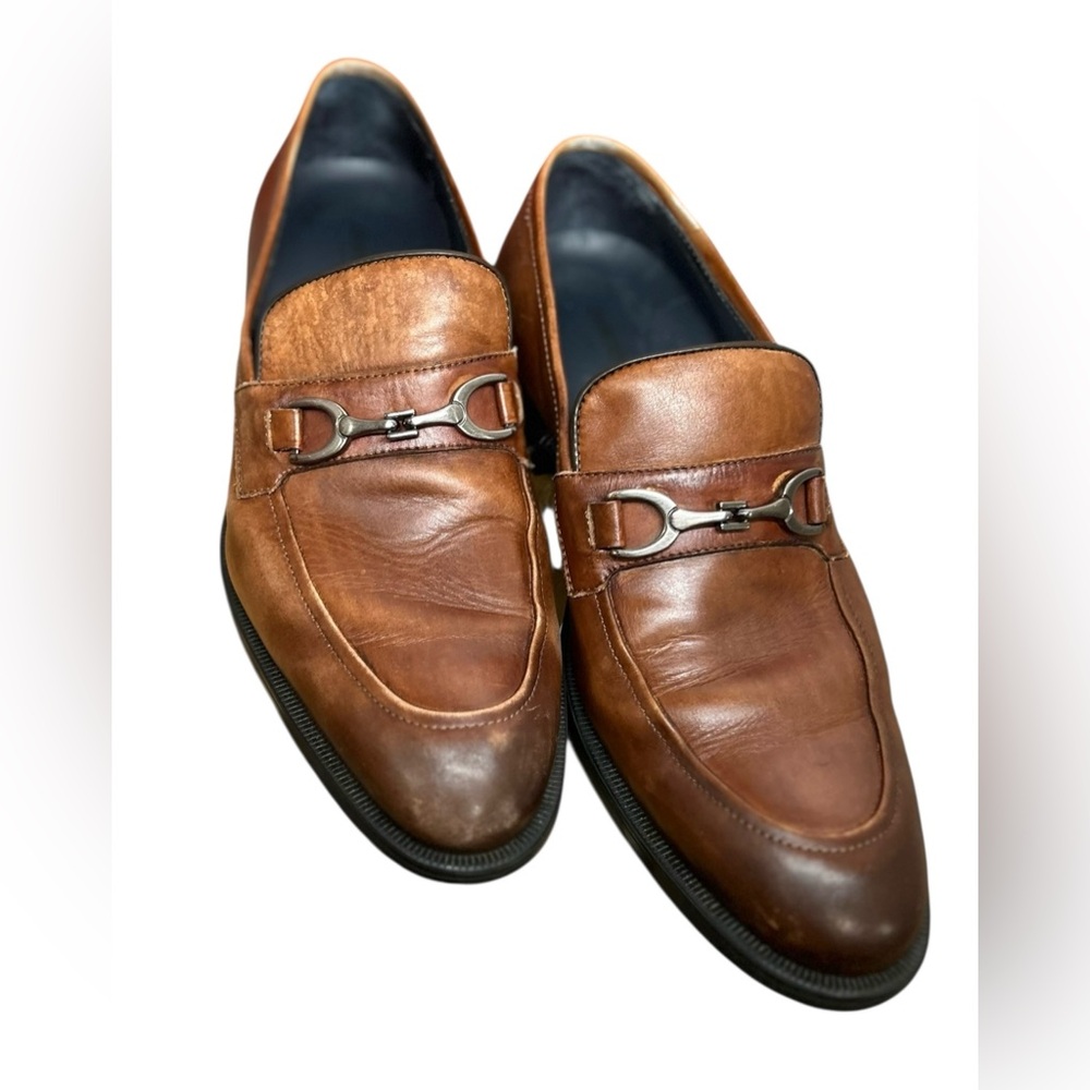 Johnston & Murphy Men’s 9M Flynch Tan Italian Calfskin Bit Buckle Loafers